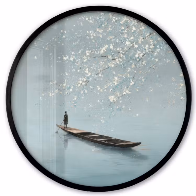 Bloesems - Minimalistisch - Wateroppervlak - Boot Fotolijst rond zonder passe partout klein -3d