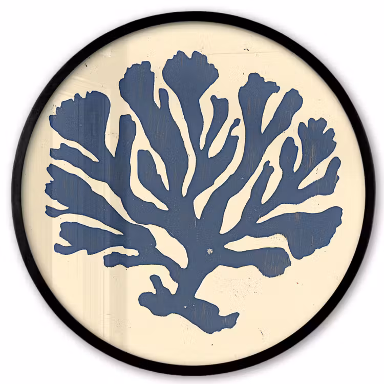 Blauw koraal - Vertakkingen - Beige Fotolijst rond zonder passe partout klein -3d