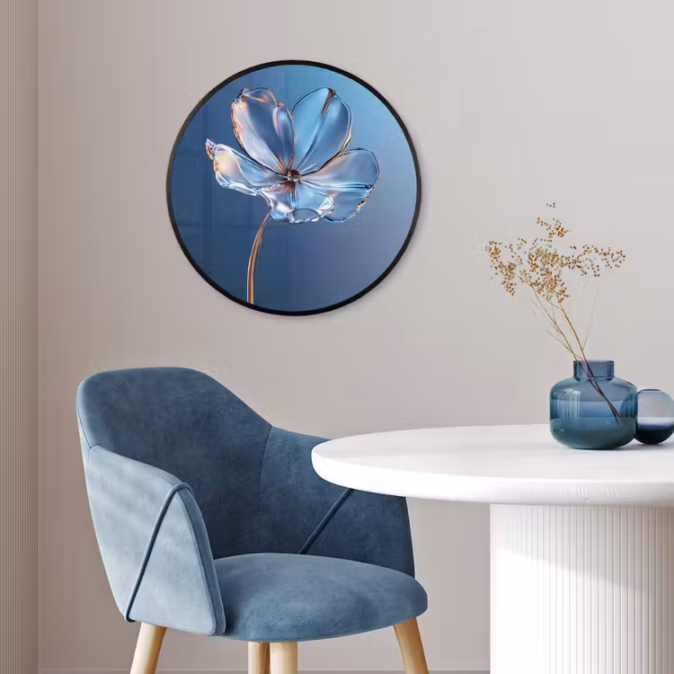 Blauw - Bloem - Glazen - Sierlijk Fotolijst rond zonder passe partout klein -sfeer2