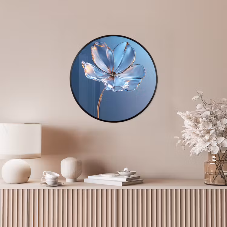 Blauw - Bloem - Glazen - Sierlijk Fotolijst rond zonder passe partout klein -sfeer3