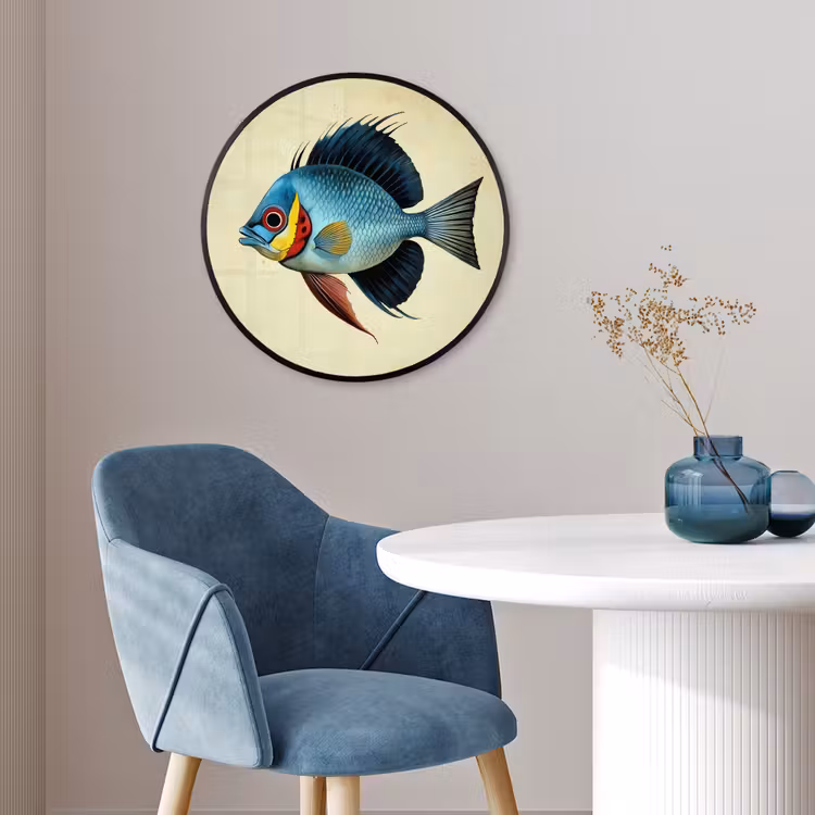 Blauw - Kieuwen - Vis - Illustratie Fotolijst rond zonder passe partout klein -sfeer2