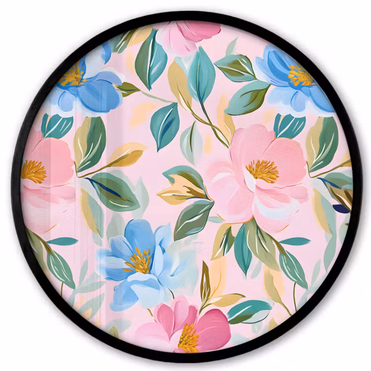 Blauw - Roze - Bloemen Fotolijst rond zonder passe partout klein -3d