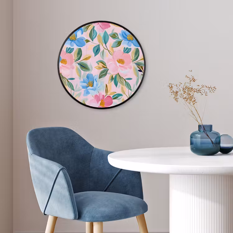 Blauw - Roze - Bloemen Fotolijst rond zonder passe partout klein -sfeer2