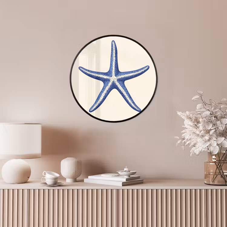 Blauwe zeester - Minimalistisch - Beige Fotolijst rond zonder passe partout klein -sfeer3