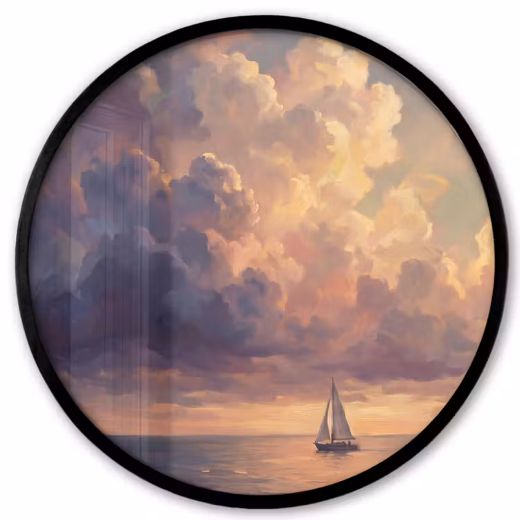Boot - Zonsondergang - Zee - Natuur - Goud Fotolijst rond zonder passe partout klein -3d