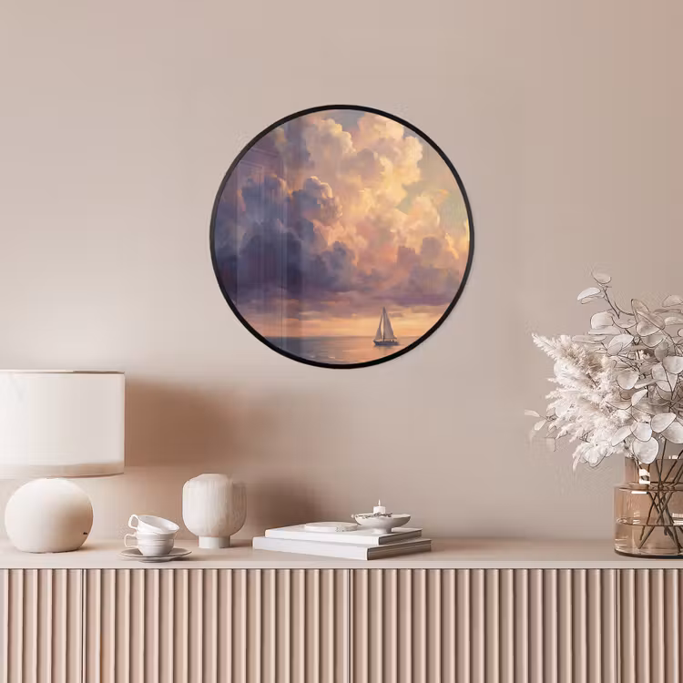 Boot - Zonsondergang - Zee - Natuur - Goud Fotolijst rond zonder passe partout klein -sfeer3