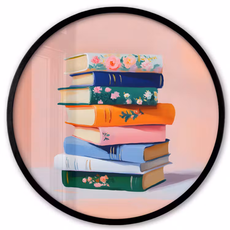 Boeken - Stapel - Kleurrijk Fotolijst rond zonder passe partout klein -3d