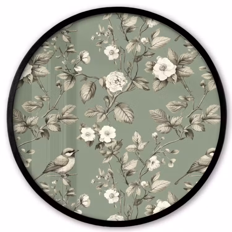 Botanisch - Vogels - Groen Fotolijst rond zonder passe partout klein 856 -3d
