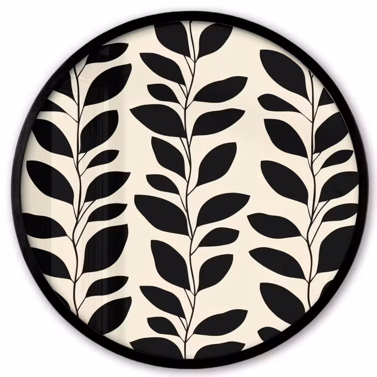 Botanisch - Dessin - Zwart - Beige Fotolijst rond zonder passe partout klein 856 -3d