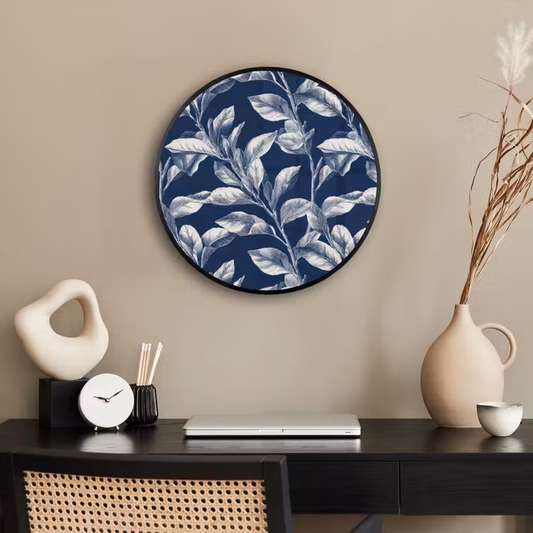 Botanisch - Patroon - Blauw Fotolijst rond zonder passe partout klein 856 -sfeer1