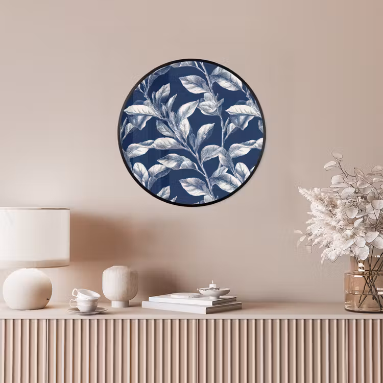 Botanisch - Patroon - Blauw Fotolijst rond zonder passe partout klein 856 -sfeer3