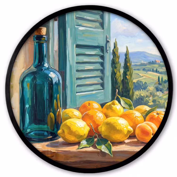 Photo Frame Round - Bottle - Fruit - Still Life - Fles - Fruit - Stilleven Fotolijst rond zonder passe partout klein