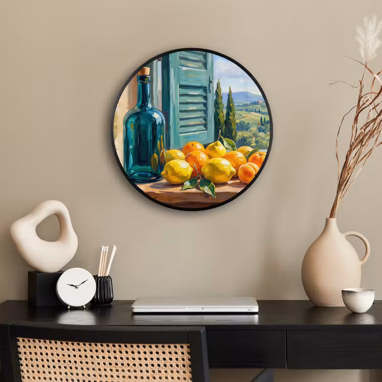 Photo Frame Round - Bottle - Fruit - Still Life - Fles - Fruit - Stilleven Fotolijst rond zonder passe partout klein