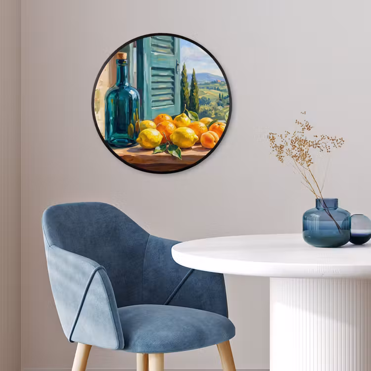 Photo Frame Round - Bottle - Fruit - Still Life - Fles - Fruit - Stilleven Fotolijst rond zonder passe partout klein