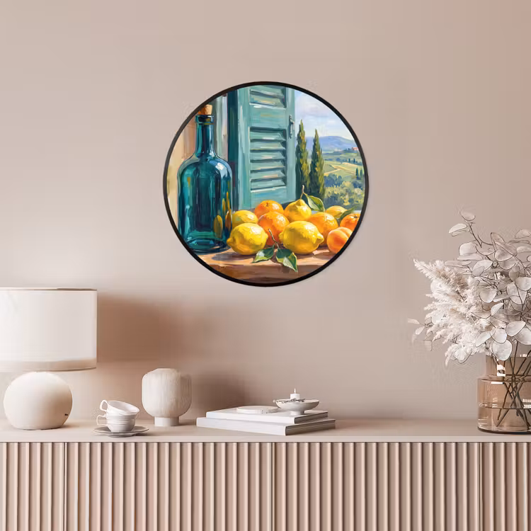 Photo Frame Round - Bottle - Fruit - Still Life - Fles - Fruit - Stilleven Fotolijst rond zonder passe partout klein