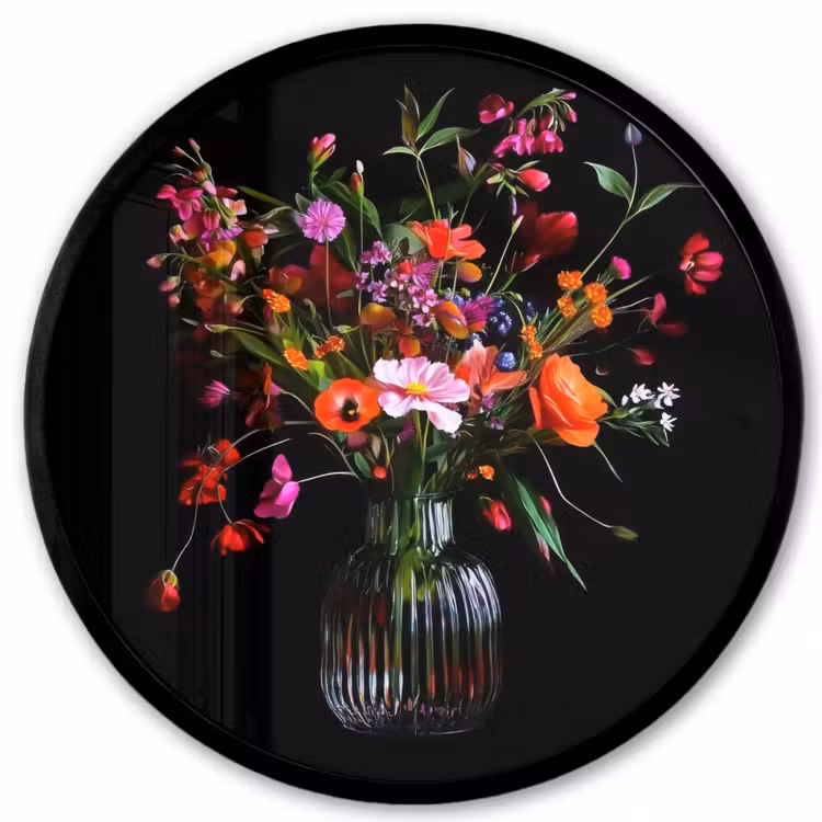 Boeket - Veldbloemen - Vaas Fotolijst rond zonder passe partout klein -3d
