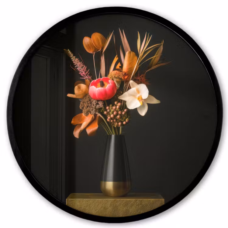 Boeket - Oranje - Gouden - vaas Fotolijst rond zonder passe partout klein -3d