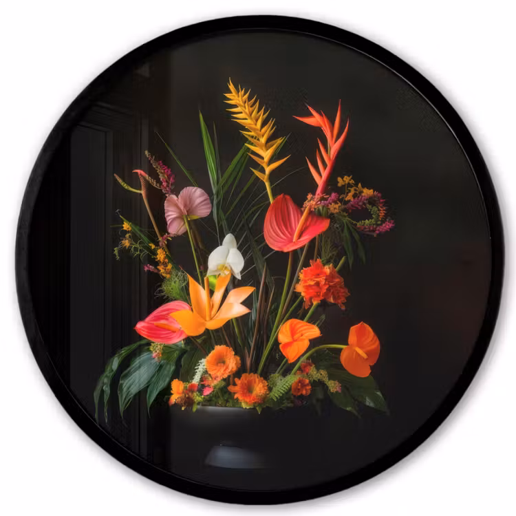 Schaal - Boeket - Bloemen Fotolijst rond zonder passe partout klein -3d