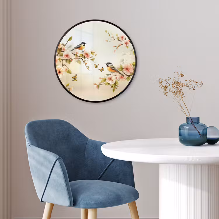 Takken - Bloemen - Vogeltjes - Roze Fotolijst rond zonder passe partout klein -sfeer2