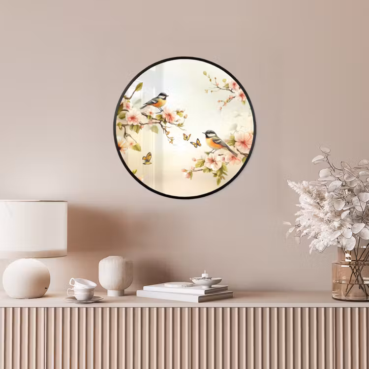 Takken - Bloemen - Vogeltjes - Roze Fotolijst rond zonder passe partout klein -sfeer3
