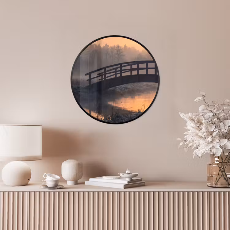 Brug - Mist - Bomen - Water Fotolijst rond zonder passe partout klein -sfeer3