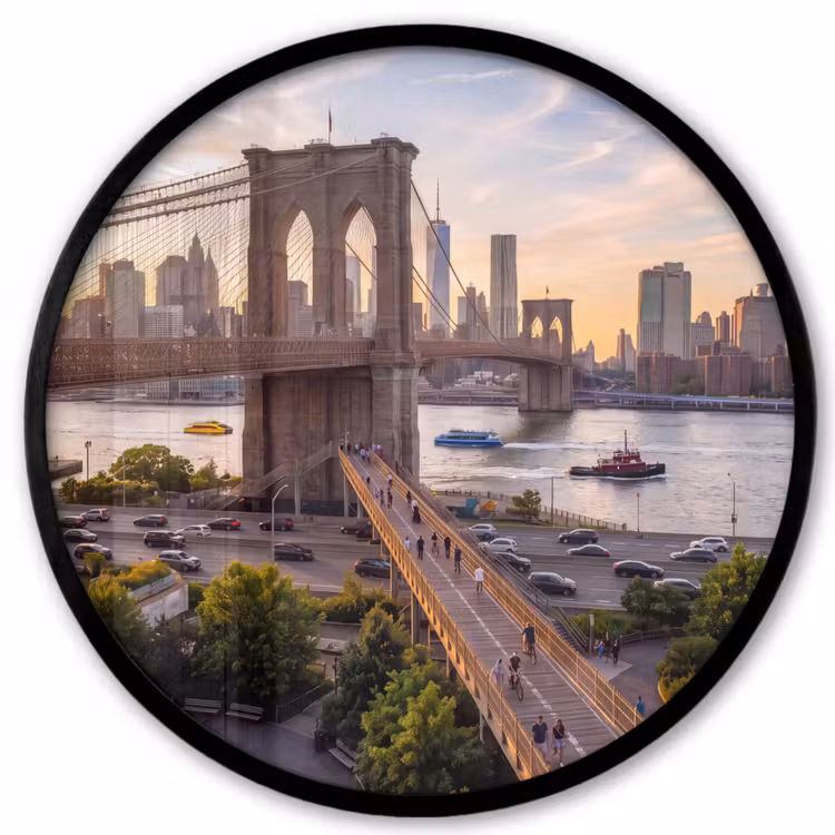 Brug - Rivier - Stad - Zonsondergang - Architectuur Fotolijst rond zonder passe partout klein -3d