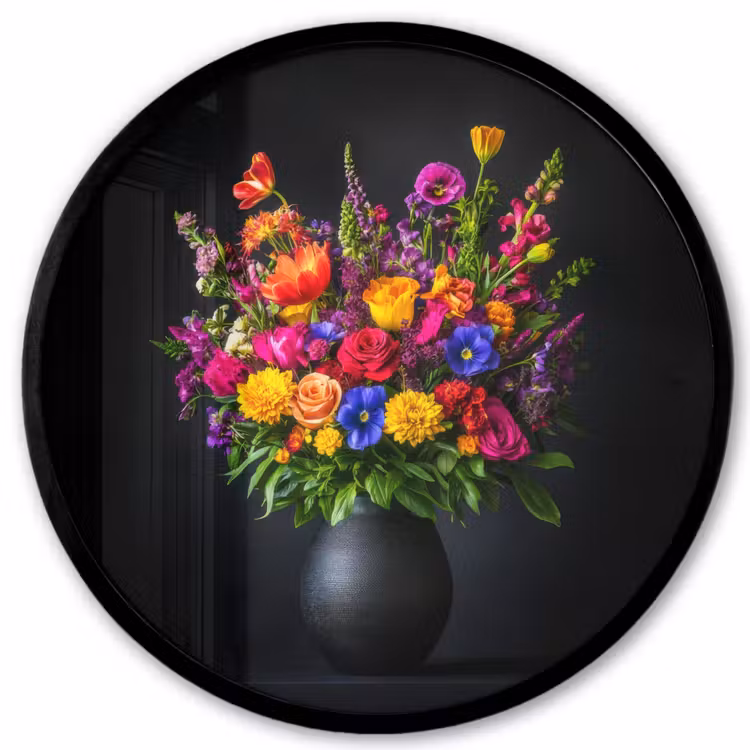 Felgekleurd - Bloemen - Vaas Fotolijst rond zonder passe partout klein -3d