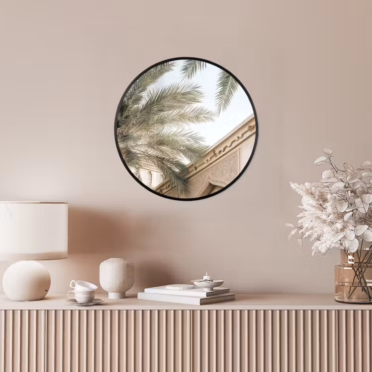 Gebouw - Palmbomen - Beige - Zon Fotolijst rond zonder passe partout klein -sfeer3