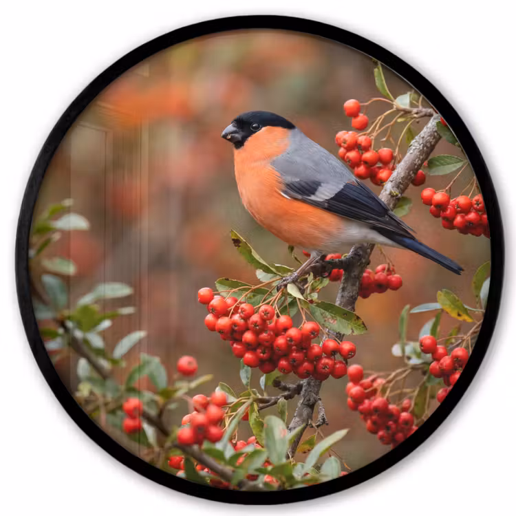 Goudvink - Bessen - Herfst - Natuur - Kleurrijk Fotolijst rond zonder passe partout klein -3d