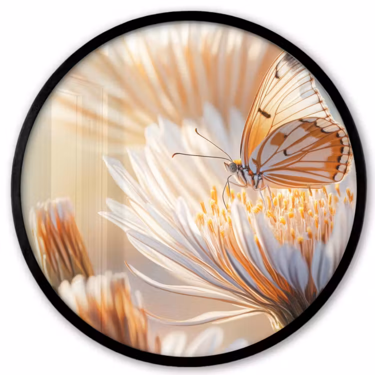 Vlinder - Bloem - Oranje Fotolijst rond zonder passe partout klein -3d