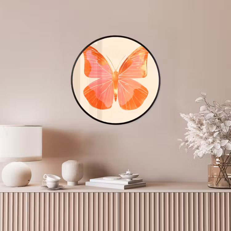Vlinder - Minimalistisch - Roze Fotolijst rond zonder passe partout klein -sfeer3