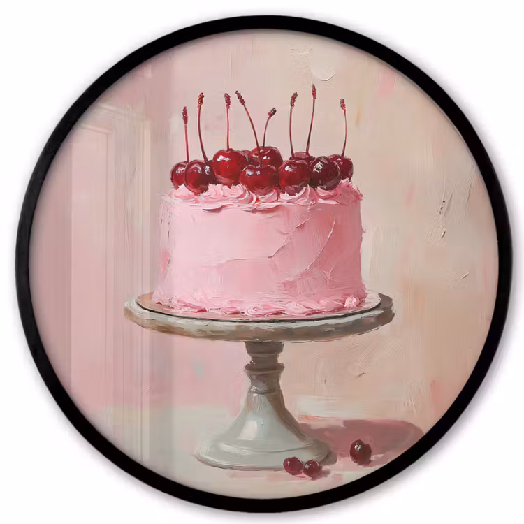 Taart - Pink - Cherry Fotolijst rond zonder passe partout klein -3d