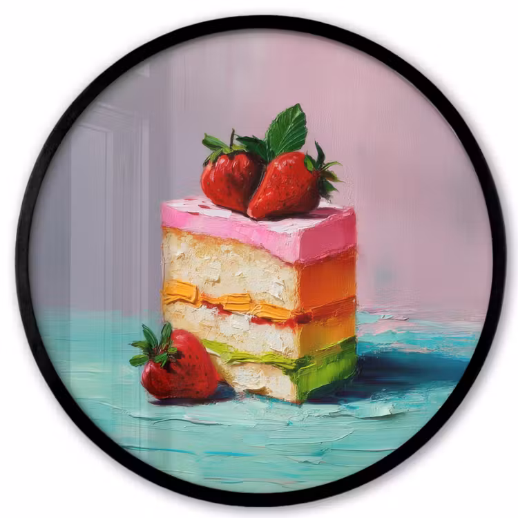 Taartje - Aardbeien - Glazuur - Kleurrijk Fotolijst rond zonder passe partout klein -3d