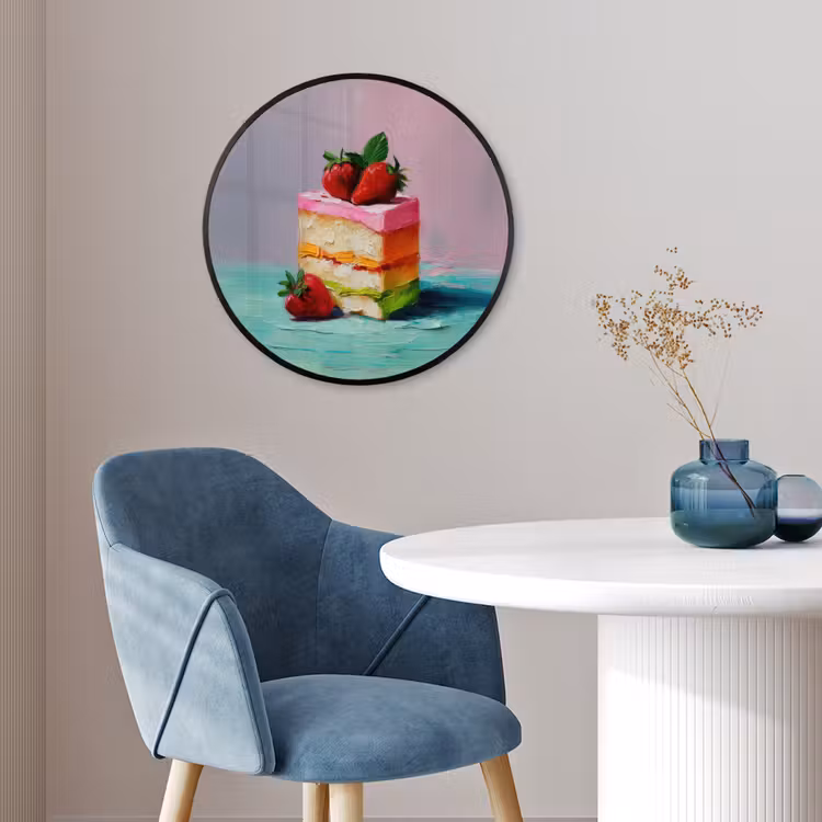 Taartje - Aardbeien - Glazuur - Kleurrijk Fotolijst rond zonder passe partout klein -sfeer2
