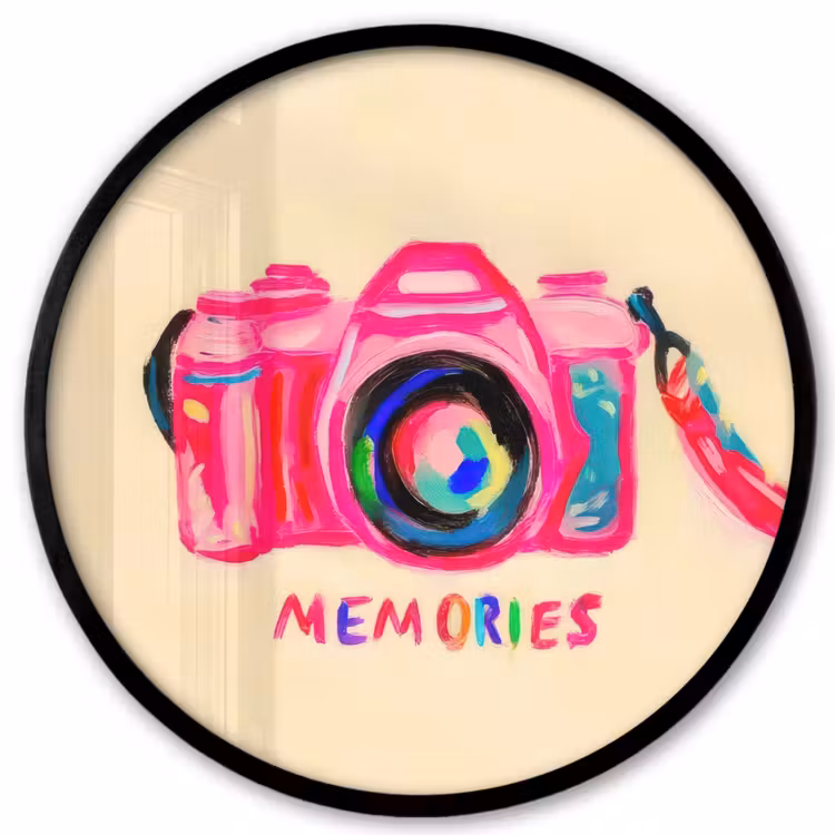 Camera - Memories - Roze - Geschilderd Fotolijst rond zonder passe partout klein -3d