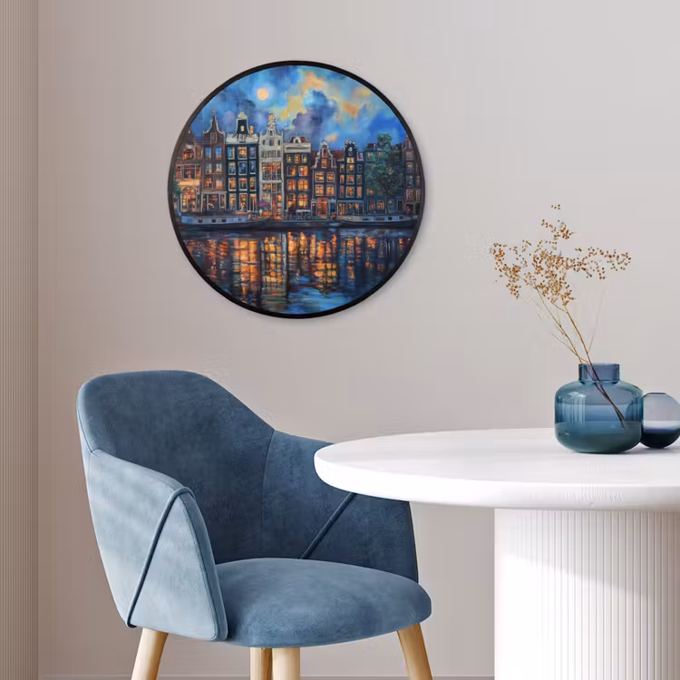 Grachten Amsterdam - Huizen - Stad - Kleurrijk Fotolijst rond zonder passe partout klein -sfeer2