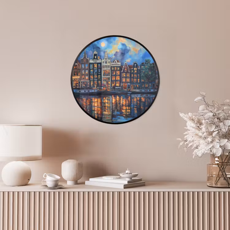 Grachten Amsterdam - Huizen - Stad - Kleurrijk Fotolijst rond zonder passe partout klein -sfeer3