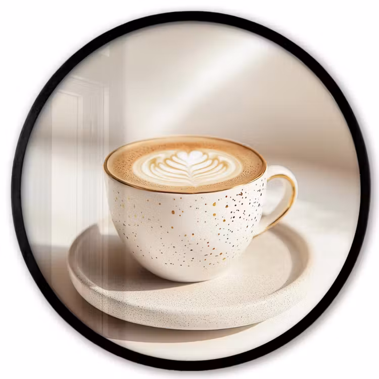 Cappuccino - Schuim - Schotel - Beige Fotolijst rond zonder passe partout klein -3d