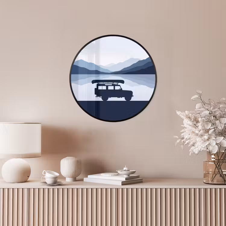 Auto - Meer - Bergen - Blauw Fotolijst rond zonder passe partout klein -sfeer3