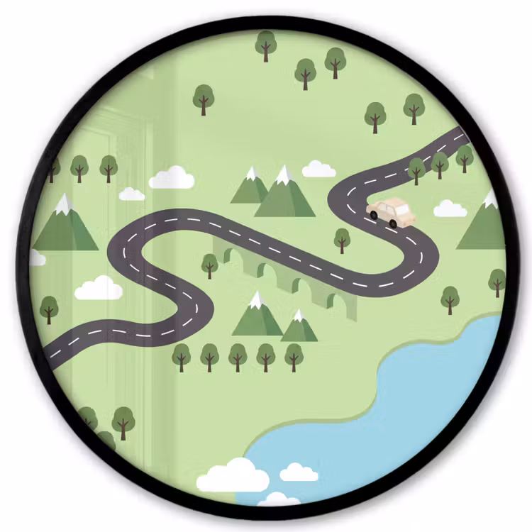 Auto - Bergweg - Natuur - Illustratie Fotolijst rond zonder passe partout klein -3d