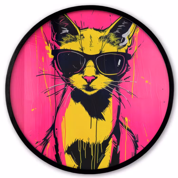Kat - Art - Zonnebril - Roze Fotolijst rond zonder passe partout klein -3d