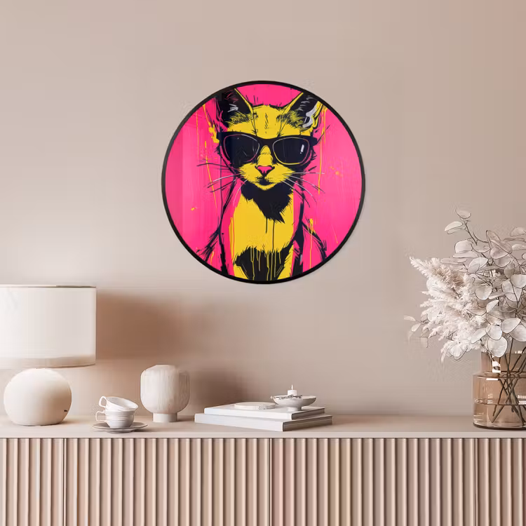 Kat - Art - Zonnebril - Roze Fotolijst rond zonder passe partout klein -sfeer3