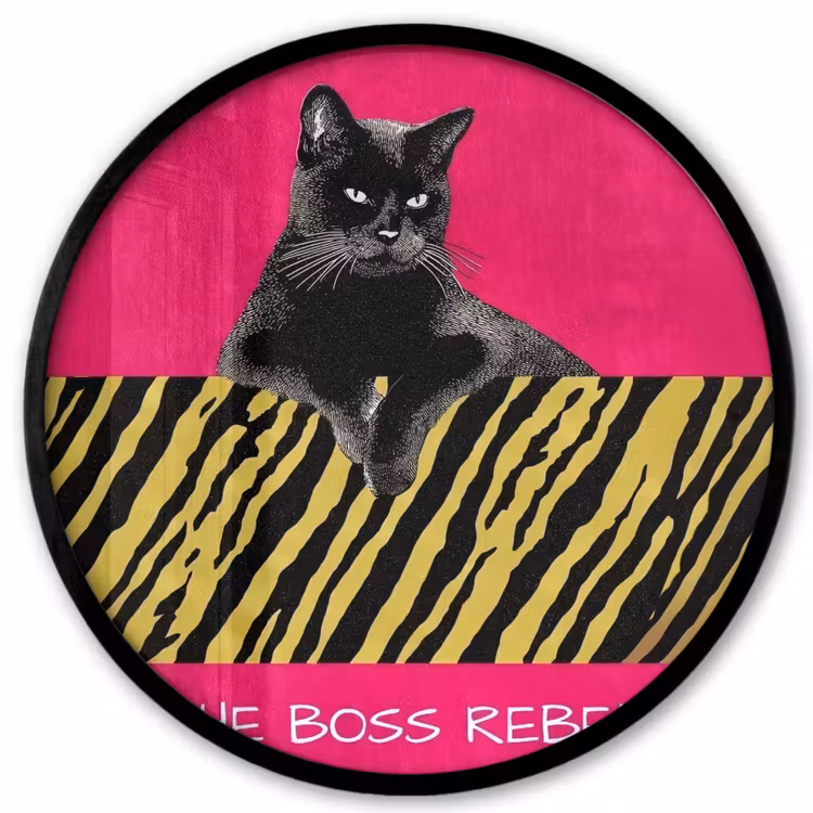 Kat - Baas - Roze - Tijgerprint Fotolijst rond zonder passe partout klein -3d