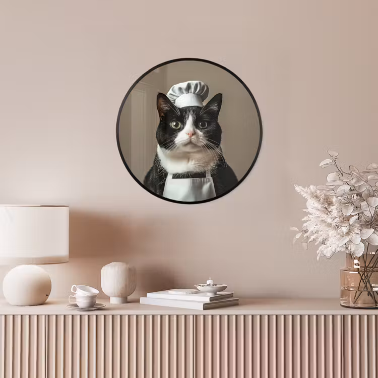 Kat - Kokskleding - Zwart - Wit Fotolijst rond zonder passe partout klein -sfeer3