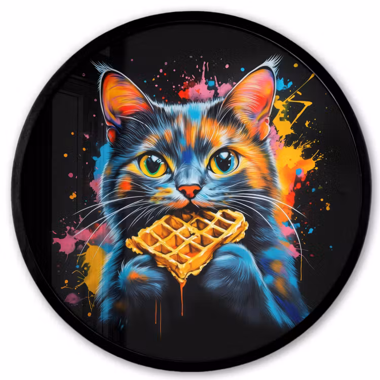 Kat - Graffiti - Kleurrijk - Wafel - Eten Fotolijst rond zonder passe partout klein -3d