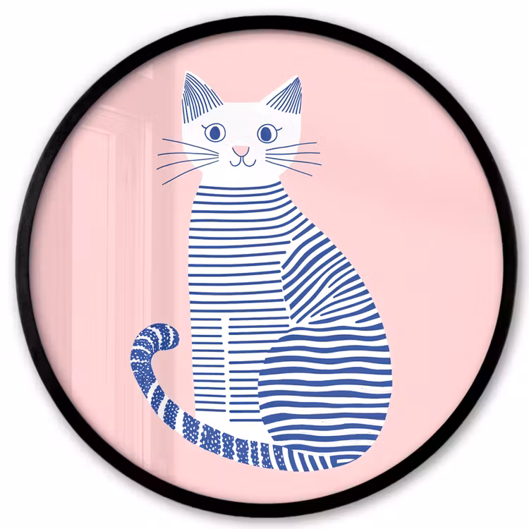 Kat - Illustratie - Minimalistisch - Roze Fotolijst rond zonder passe partout klein -3d