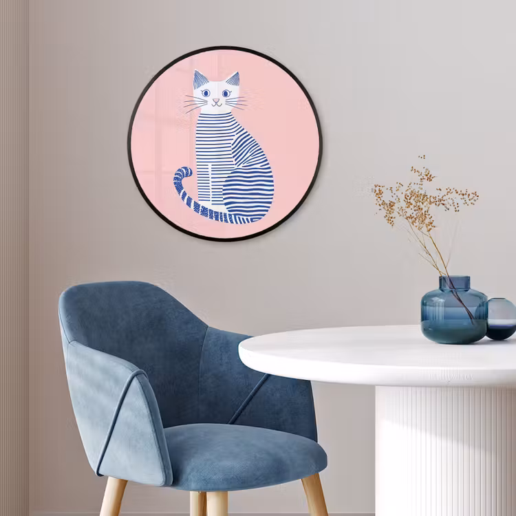 Kat - Illustratie - Minimalistisch - Roze Fotolijst rond zonder passe partout klein -sfeer2