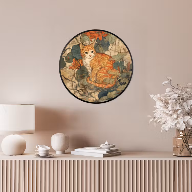 Kat - Sierlijk - Bloemen Fotolijst rond zonder passe partout klein -sfeer3