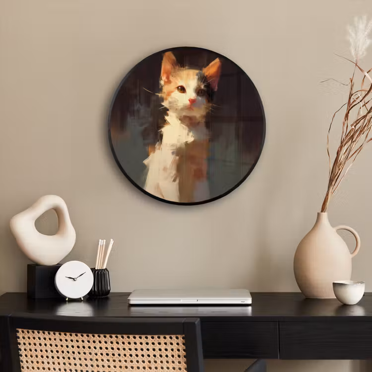 Kat - Geschilderd - Artistiek - Wit Fotolijst rond zonder passe partout klein -sfeer1