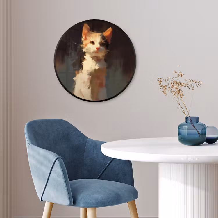 Kat - Geschilderd - Artistiek - Wit Fotolijst rond zonder passe partout klein -sfeer2